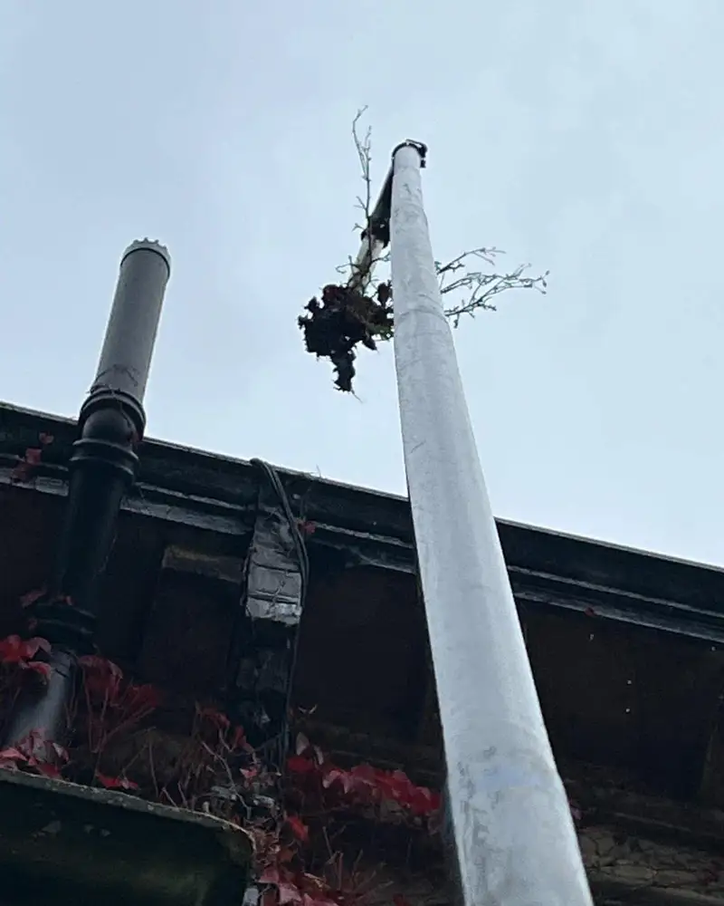 High reach gutter cleaning around exterior walls