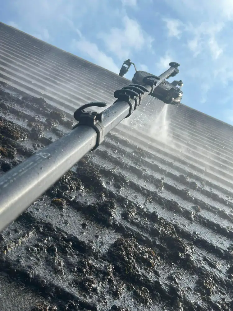 Roof tile cleaning with specialist equipment
